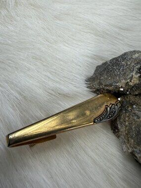 Vintage Foster Gold Tone Alligator Tie Clip Men's MCM Made in USA .25" X 1.5"